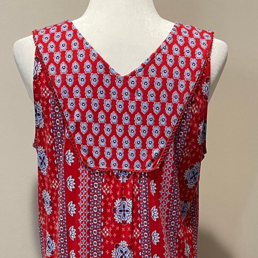 Style & Co Bandana Dress Sz M Tiered V-Neck Red Blue Sleeveless Festival Western - Picture 5 of 13